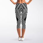 Black And White Maori Tattoo Print Women's Capri Leggings