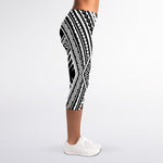 Black And White Maori Tattoo Print Women's Capri Leggings