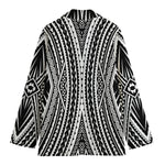 Black And White Maori Tattoo Print Women's Cotton Blazer