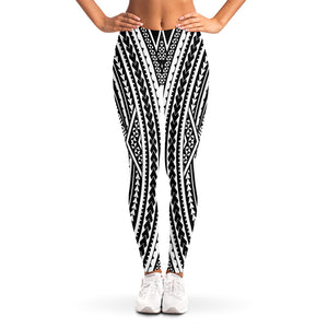 Black And White Maori Tattoo Print Women's Leggings