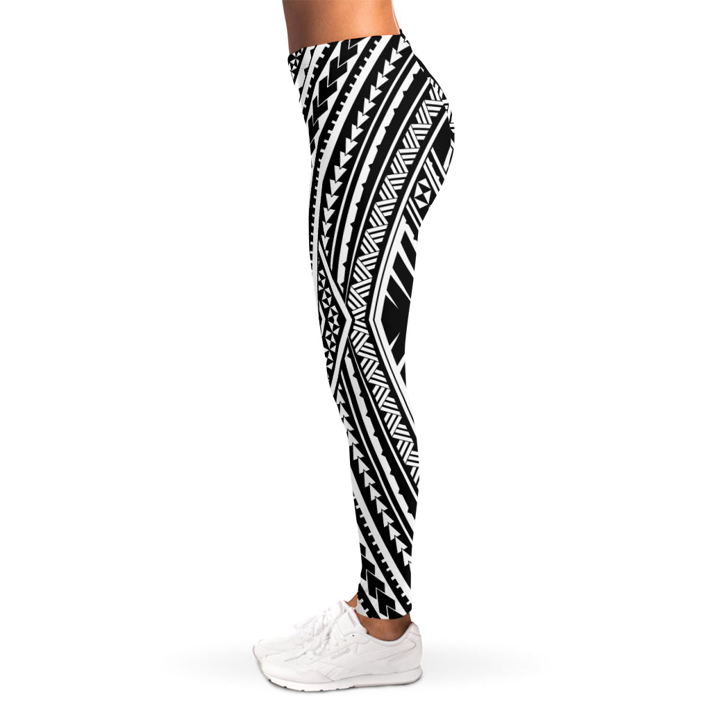 Black And White Maori Tattoo Print Women's Leggings