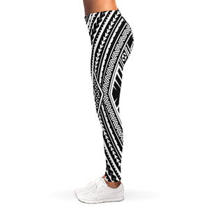 Black And White Maori Tattoo Print Women's Leggings