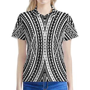 Black And White Maori Tattoo Print Women's Polo Shirt