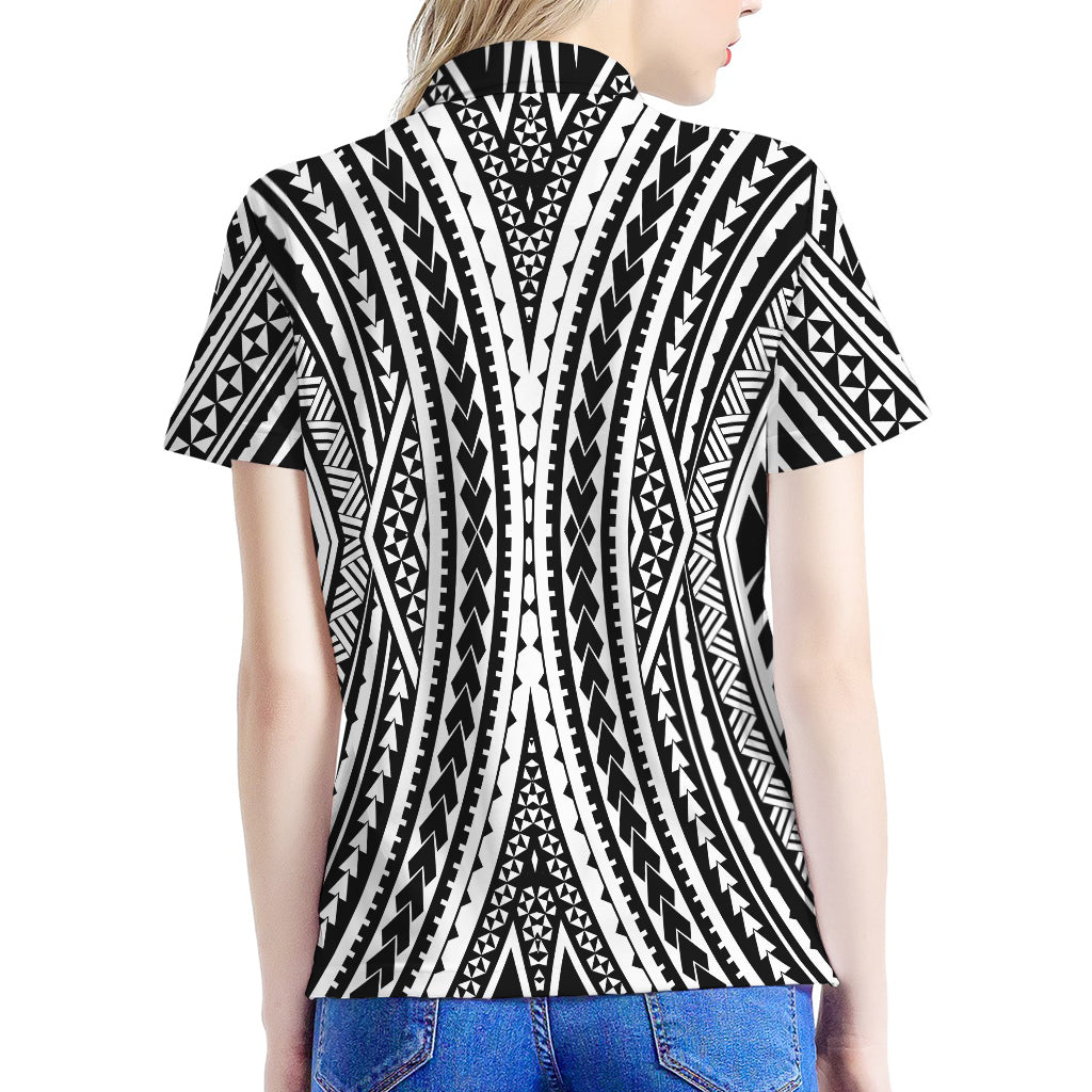 Black And White Maori Tattoo Print Women's Polo Shirt