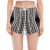 Black And White Maori Tattoo Print Women's Split Running Shorts