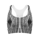 Black And White Maori Tattoo Print Women's Sports Bra