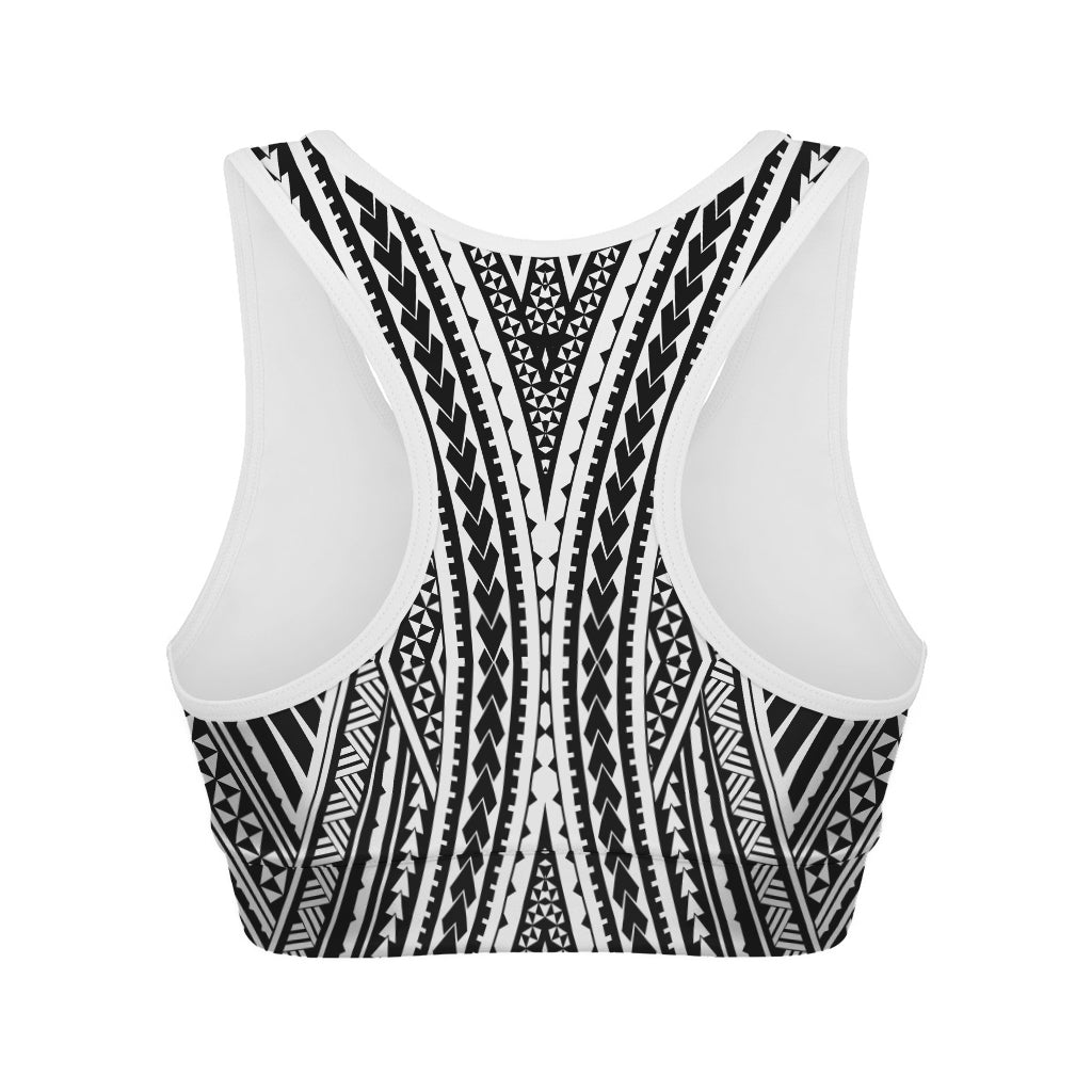 Black And White Maori Tattoo Print Women's Sports Bra