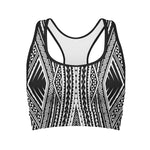 Black And White Maori Tattoo Print Women's Sports Bra