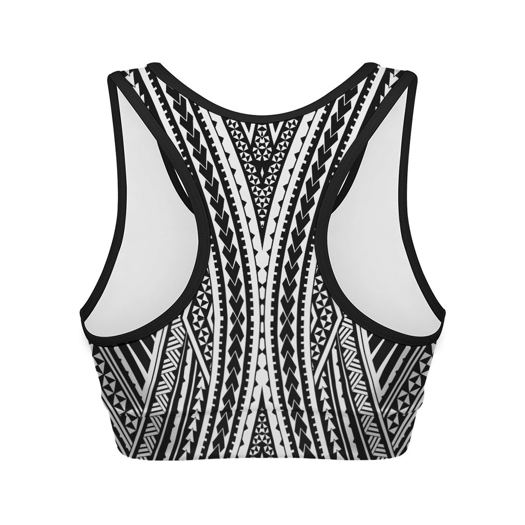 Black And White Maori Tattoo Print Women's Sports Bra