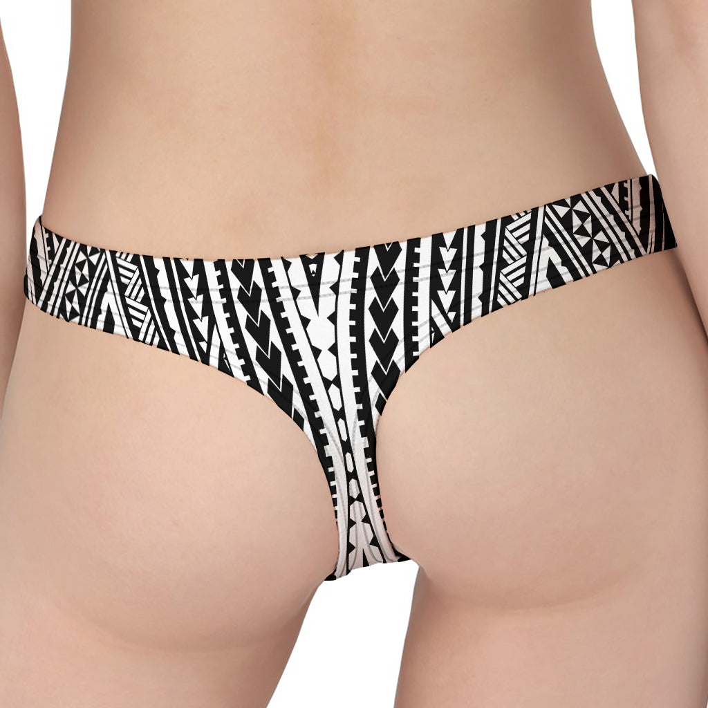 Black And White Maori Tattoo Print Women's Thong