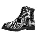 Black And White Maori Tattoo Print Padded Collar Lace Up Boots