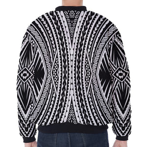 Black And White Maori Tattoo Print Zip Sleeve Bomber Jacket