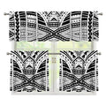 Black And White Maori Tribal Print 3 Piece Kitchen Curtains