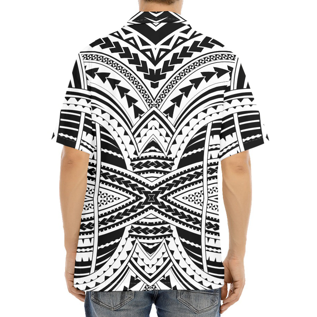 Black And White Maori Tribal Print Aloha Shirt