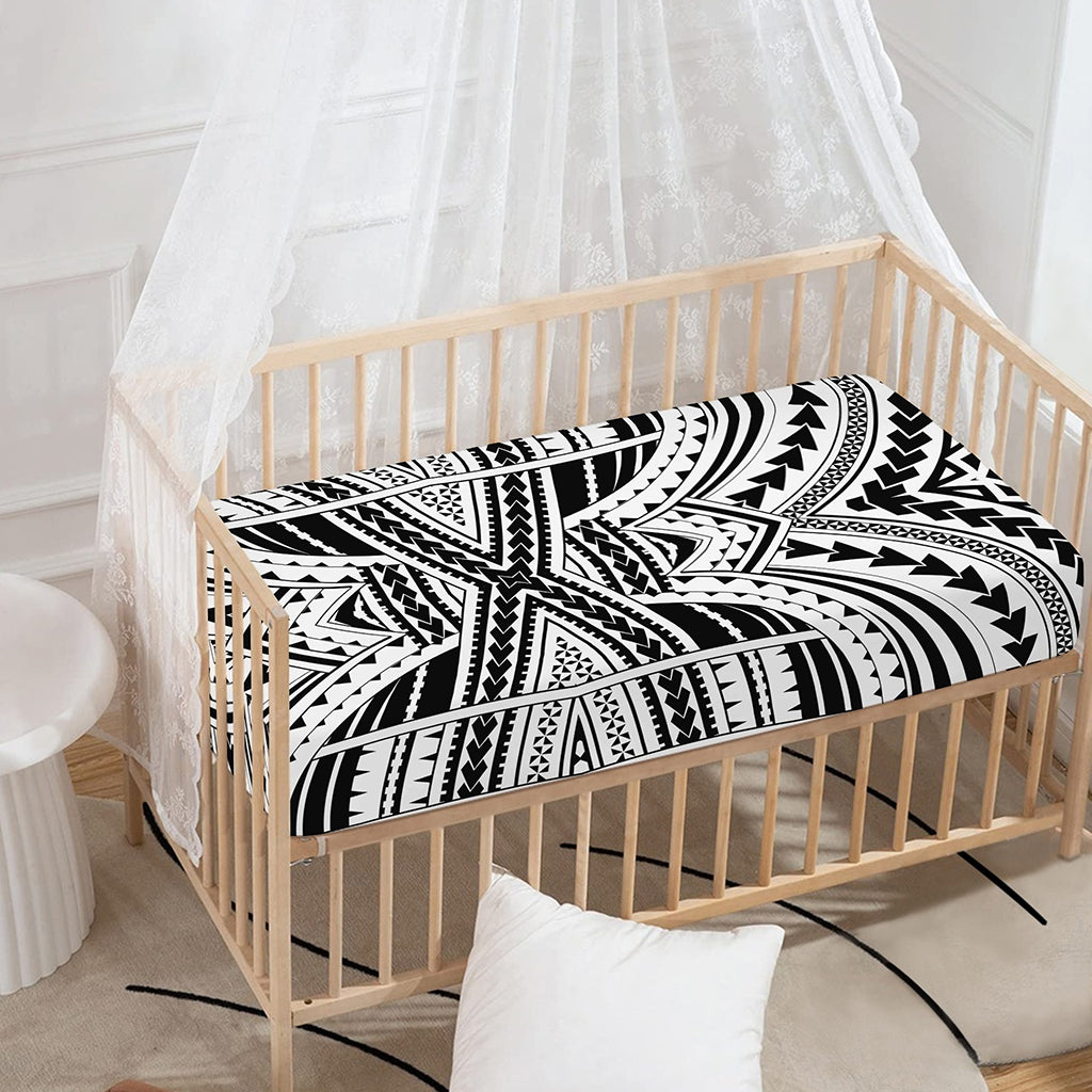 Black And White Maori Tribal Print Baby Crib Sheet
