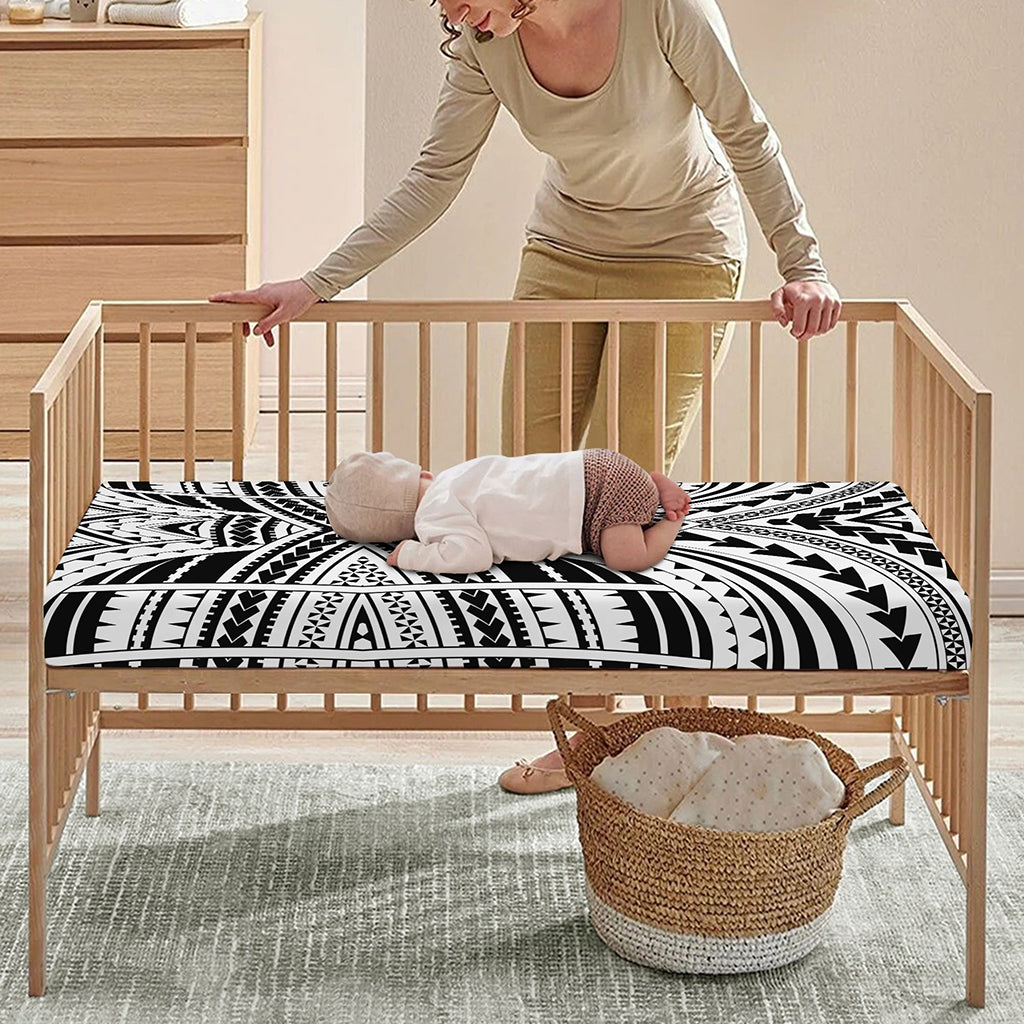 Black And White Maori Tribal Print Baby Crib Sheet