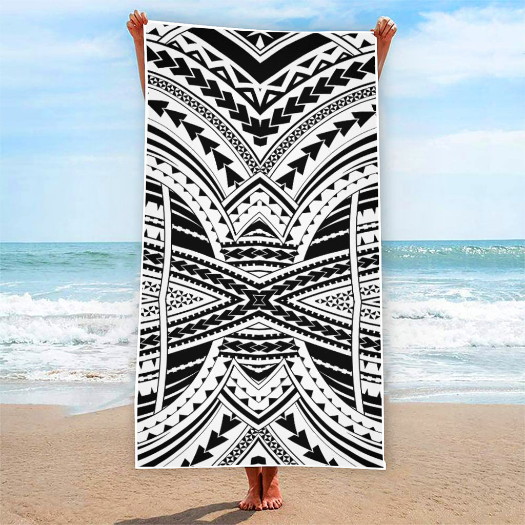 Black And White Maori Tribal Print Beach Towel