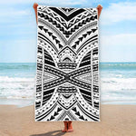 Black And White Maori Tribal Print Beach Towel