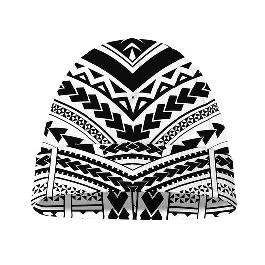 Black And White Maori Tribal Print Beanie