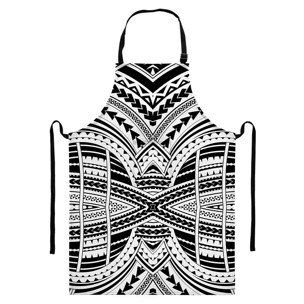 Black And White Maori Tribal Print Bib Apron With Pocket