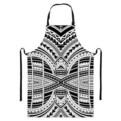 Black And White Maori Tribal Print Bib Apron With Pocket
