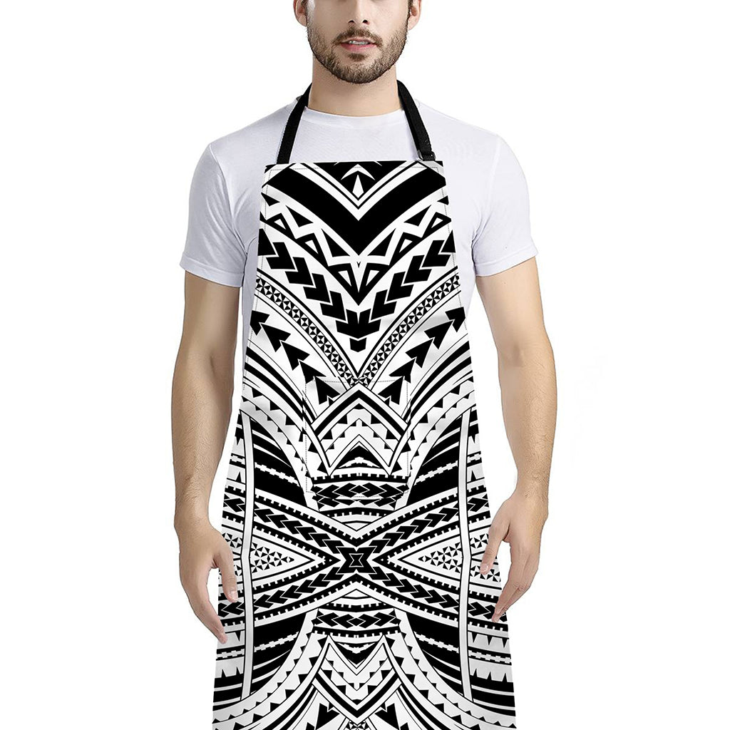 Black And White Maori Tribal Print Bib Apron With Pocket