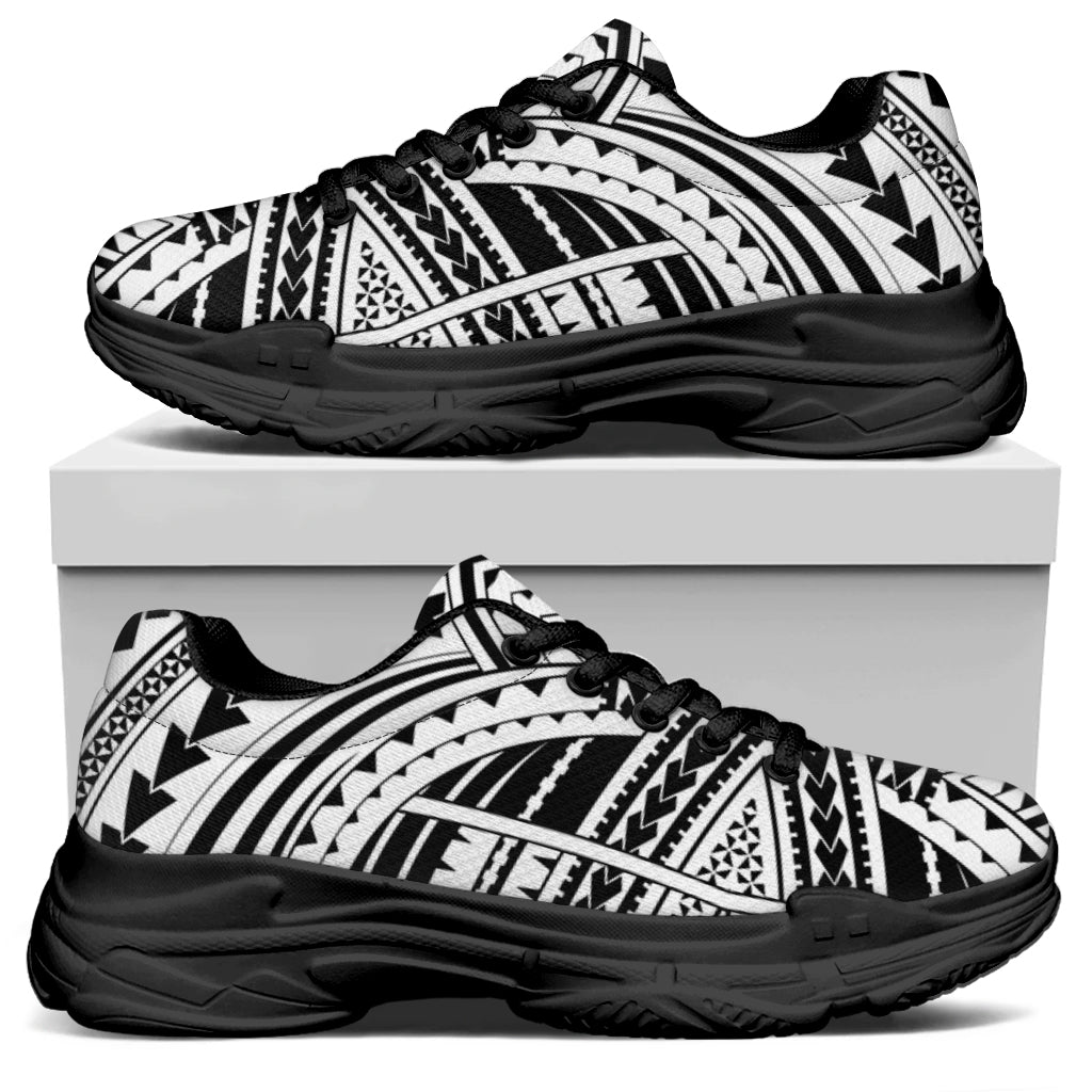 Black And White Maori Tribal Print Black Chunky Shoes