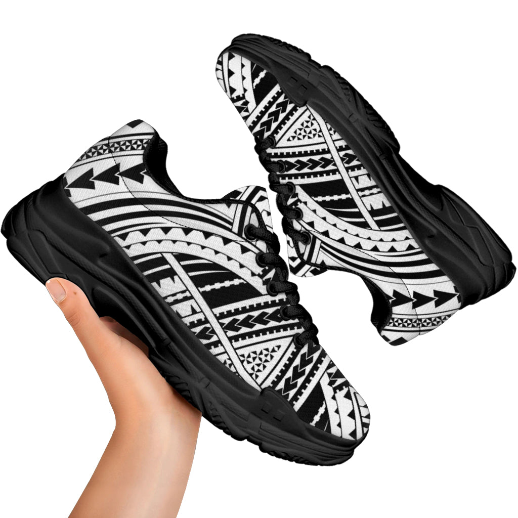 Black And White Maori Tribal Print Black Chunky Shoes