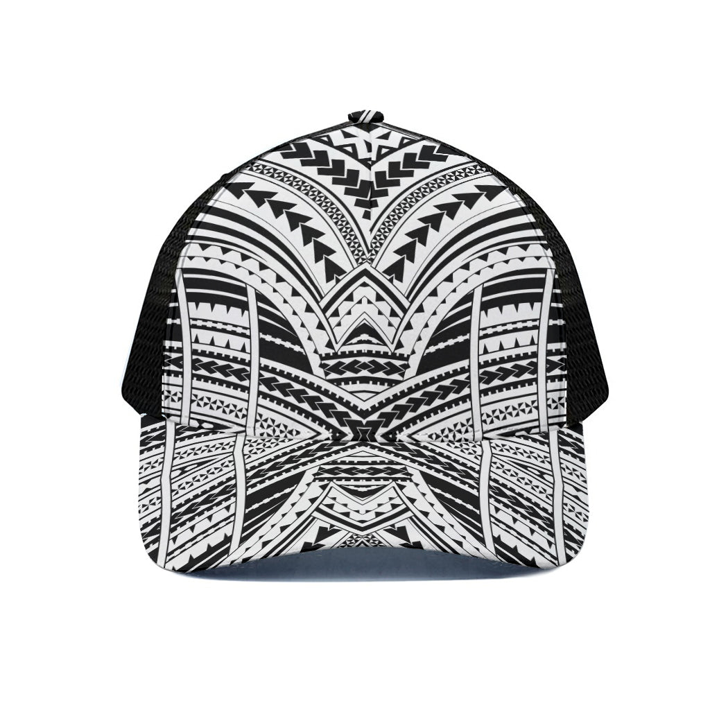 Black And White Maori Tribal Print Black Mesh Trucker Cap