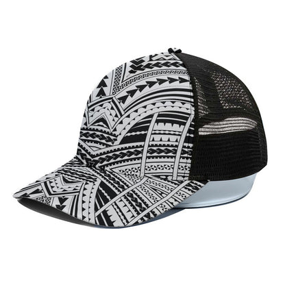 Black And White Maori Tribal Print Black Mesh Trucker Cap