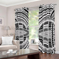 Black And White Maori Tribal Print Dimout Grommet Curtains