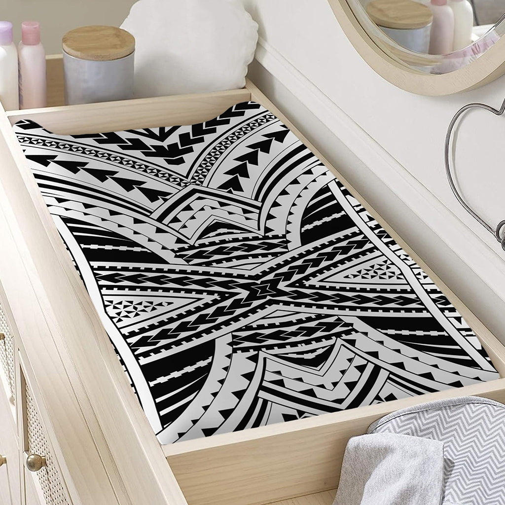 Black And White Maori Tribal Print Changing Pad Cover