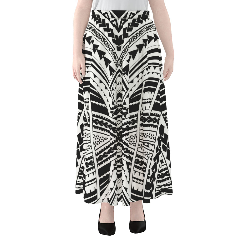 Black And White Maori Tribal Print Chiffon Maxi Skirt