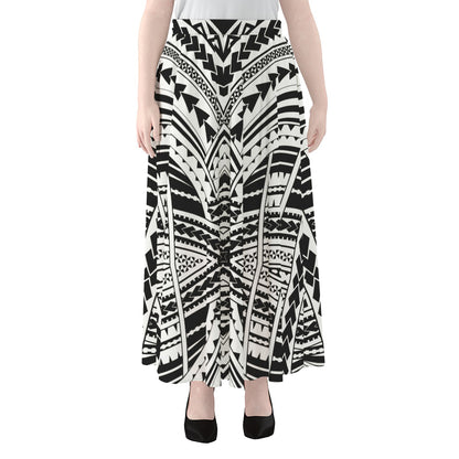 Black And White Maori Tribal Print Chiffon Maxi Skirt