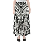 Black And White Maori Tribal Print Chiffon Maxi Skirt