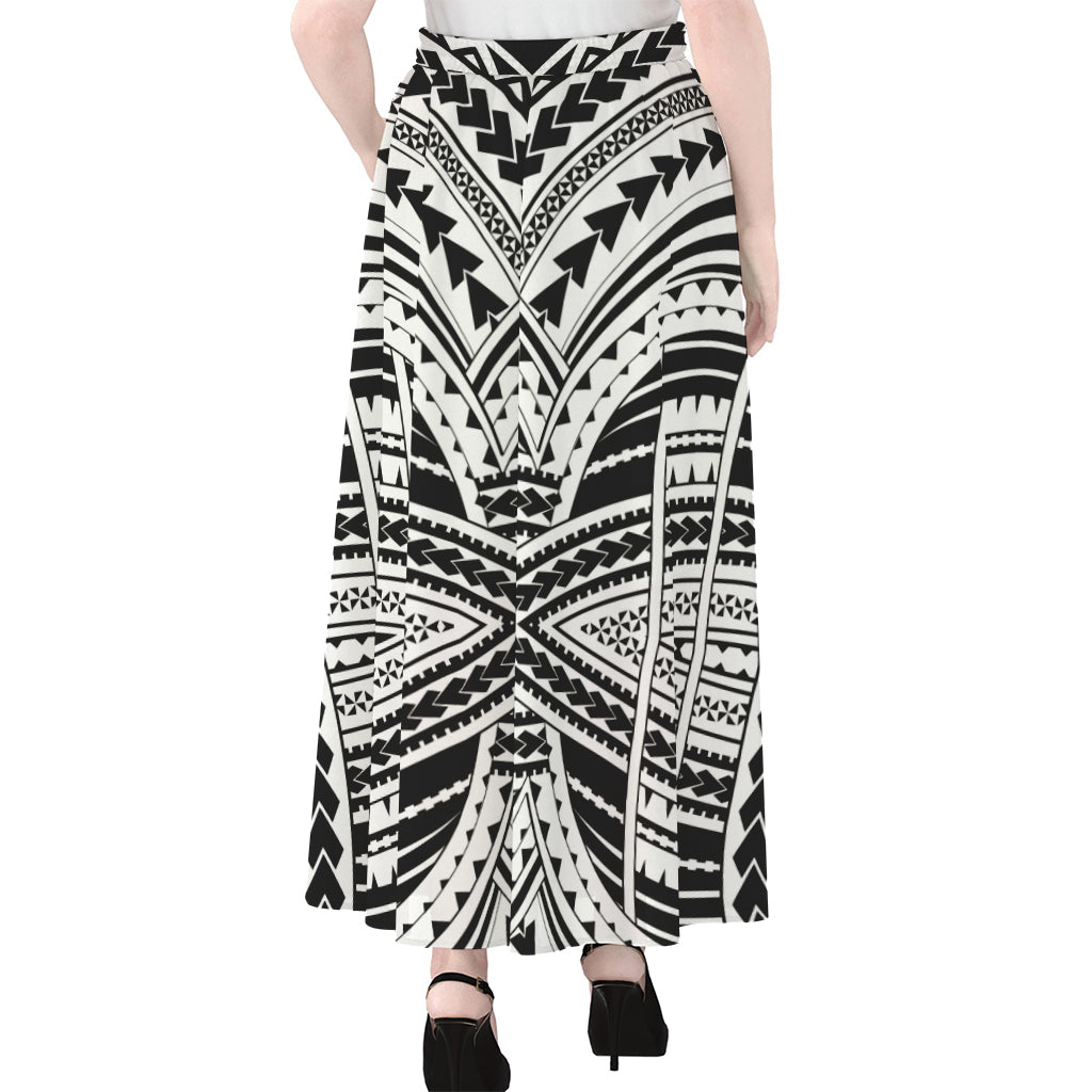 Black And White Maori Tribal Print Chiffon Maxi Skirt