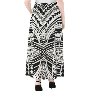 Black And White Maori Tribal Print Chiffon Maxi Skirt