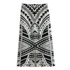 Black And White Maori Tribal Print Cotton Front Slit Maxi Skirt