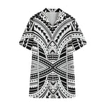 Black And White Maori Tribal Print Cotton Hawaiian Shirt