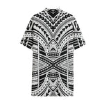 Black And White Maori Tribal Print Cotton Hawaiian Shirt