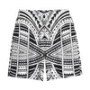 Black And White Maori Tribal Print Cotton Shorts