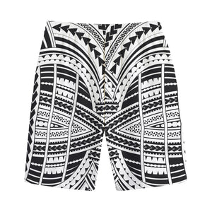 Black And White Maori Tribal Print Cotton Shorts