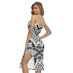 Black And White Maori Tribal Print Cross Back Cami Dress