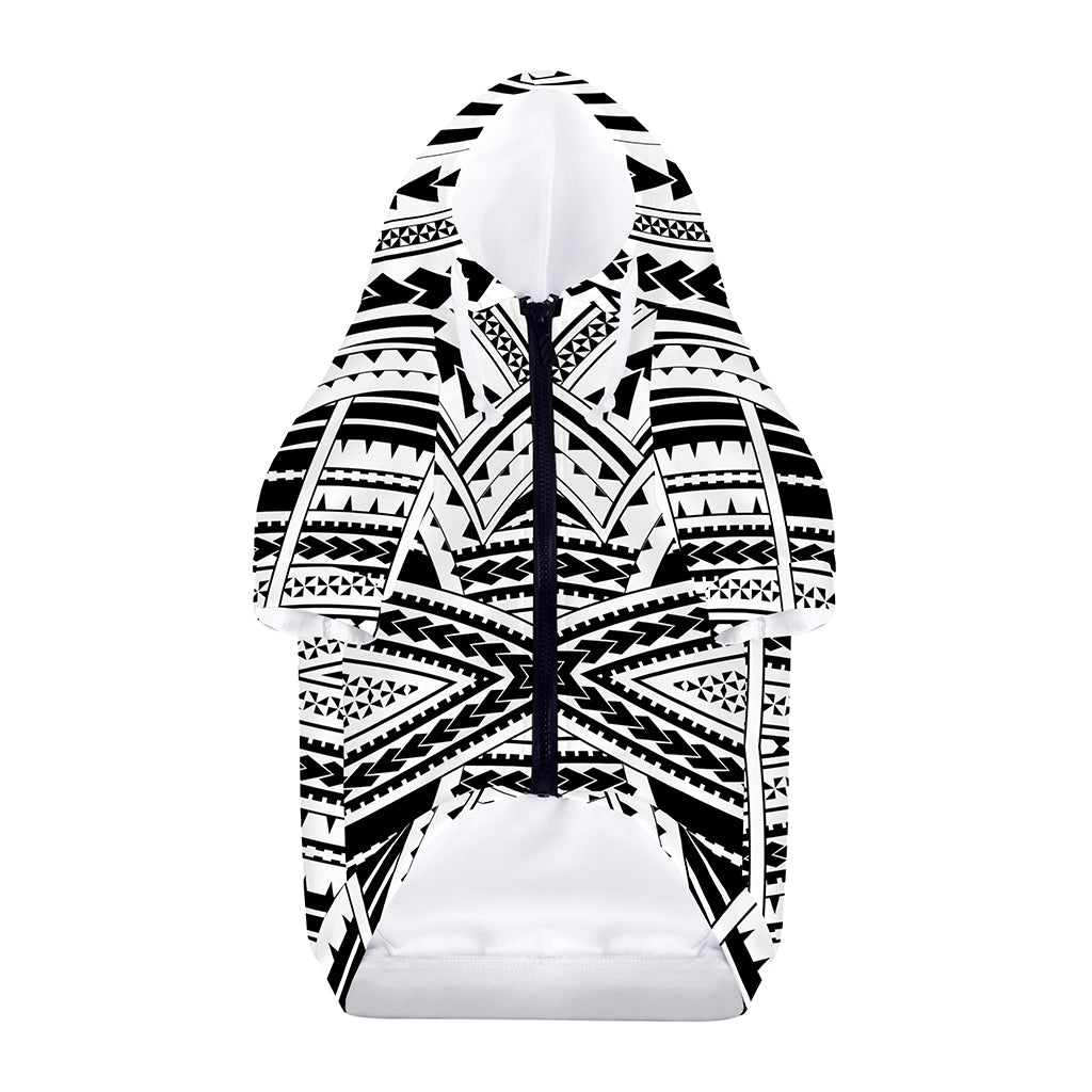 Black And White Maori Tribal Print Dog Zip Up Hoodie