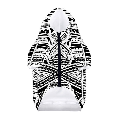 Black And White Maori Tribal Print Dog Zip Up Hoodie