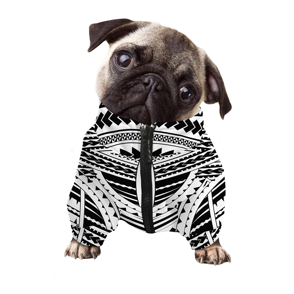 Black And White Maori Tribal Print Dog Zip Up Jacket