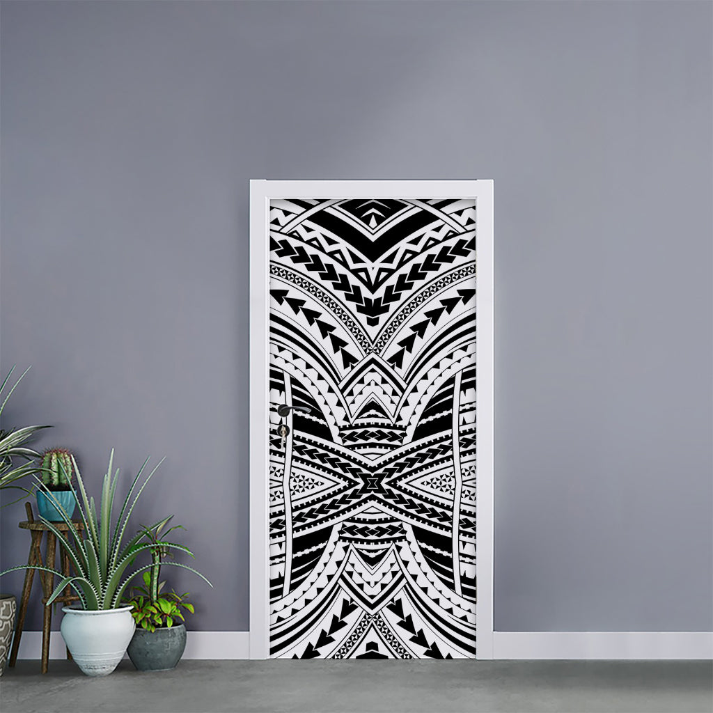 Black And White Maori Tribal Print Door Sticker