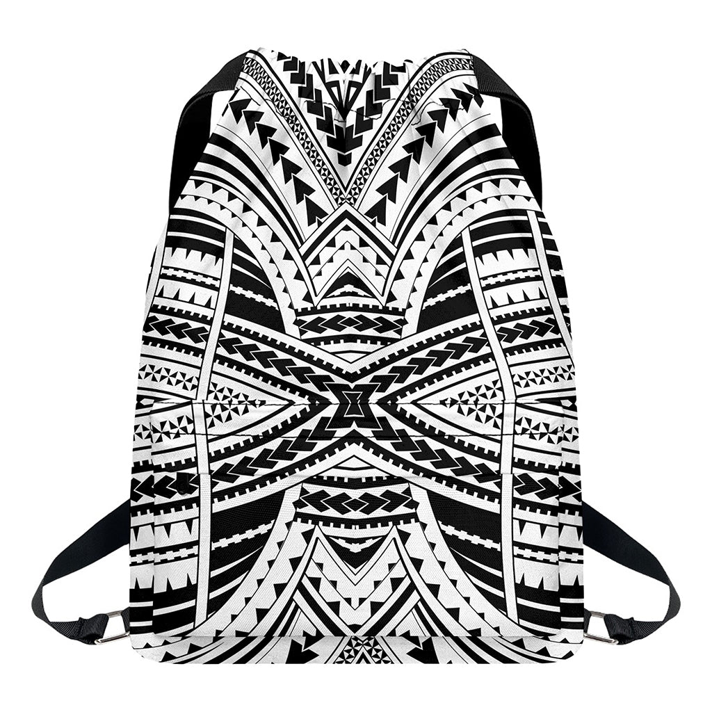 Black And White Maori Tribal Print Drawstring Backpack