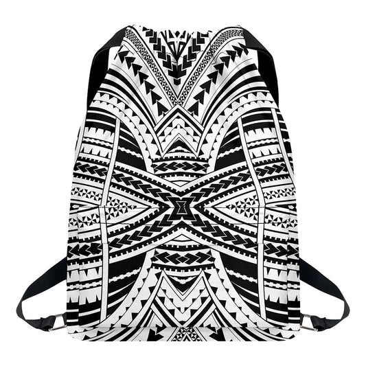 Black And White Maori Tribal Print Drawstring Backpack