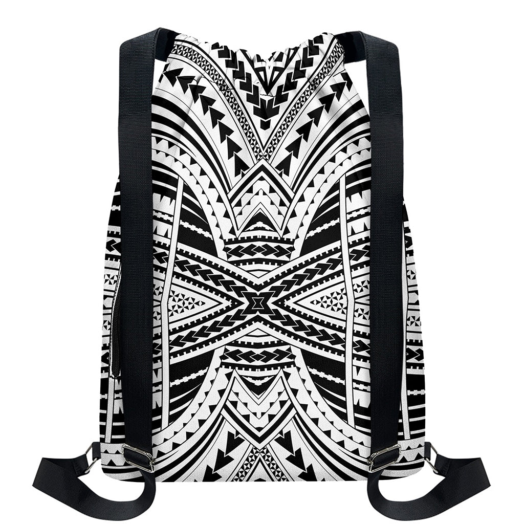 Black And White Maori Tribal Print Drawstring Backpack